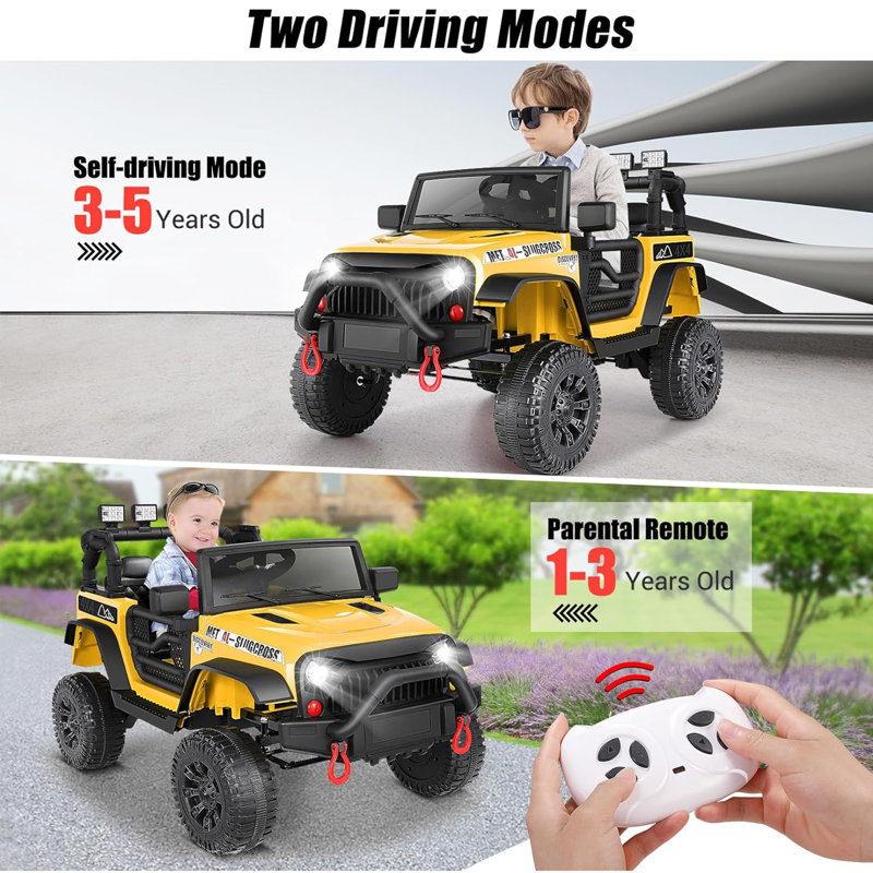 DreamDwell Home 12V Electric Ride on Jeeps for Kids Ride On Car Truck with Remote Control Battery Power Car Wheels for Kids w LED Lights Bluetooth Music 3 Speeds 12 Volt Ride on